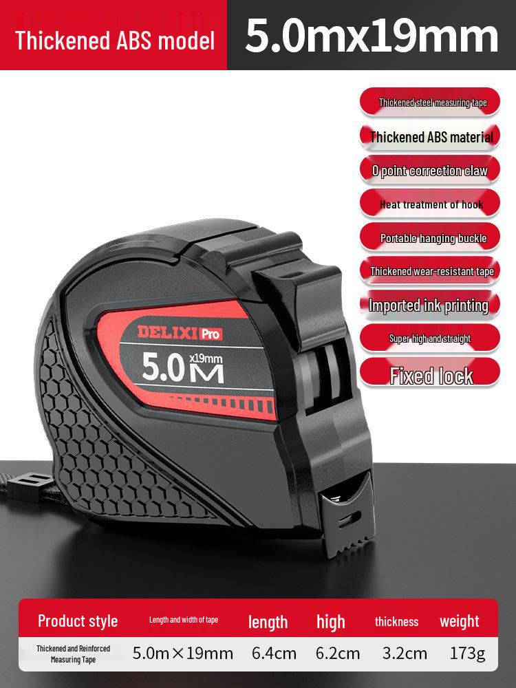 

Delixi Высокоточная 10-метровая стальная рулетка с утолщенной лентой для бытового использования 5m x 19mm Thick High Precision