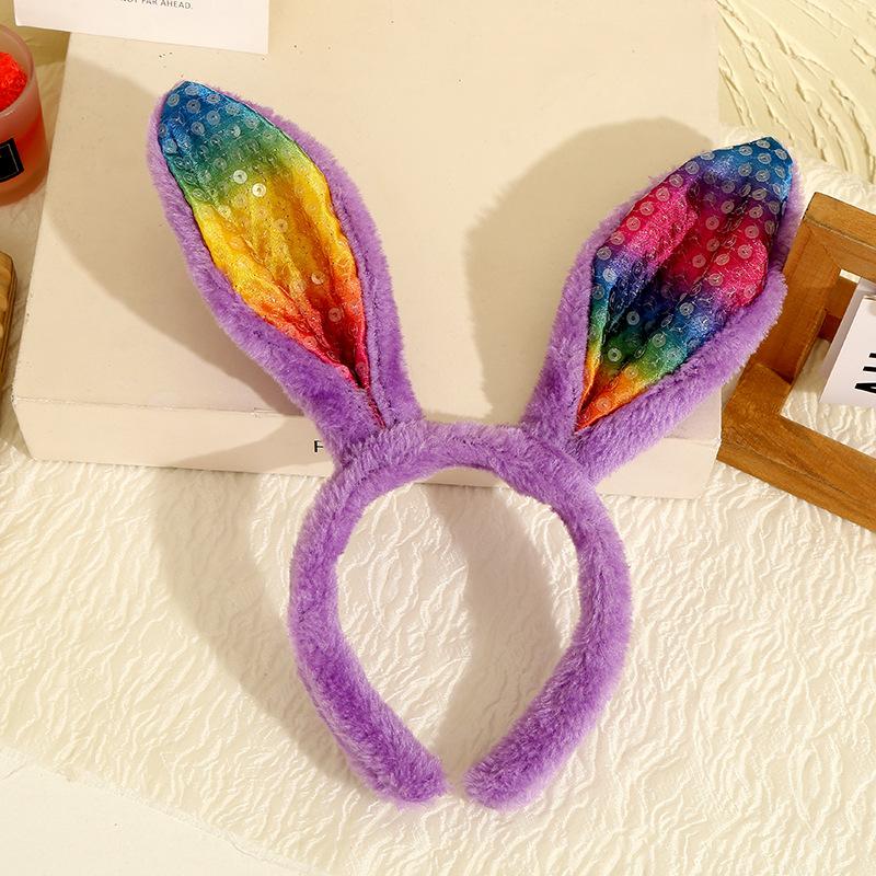 

Plush Hairband Eye-Catching Sequin Hair Hoop Cosplay Headdress Fresh Easter Headband For Photo Props Festival Daily Outfit фиолетовый