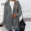Casual Plush Jacket Fall Spring Women Hooded Loose Solid Color Long Lady Thick Coat Sleeves Single-breasted Cardigan Hoodie Sport Commuting Outerwear