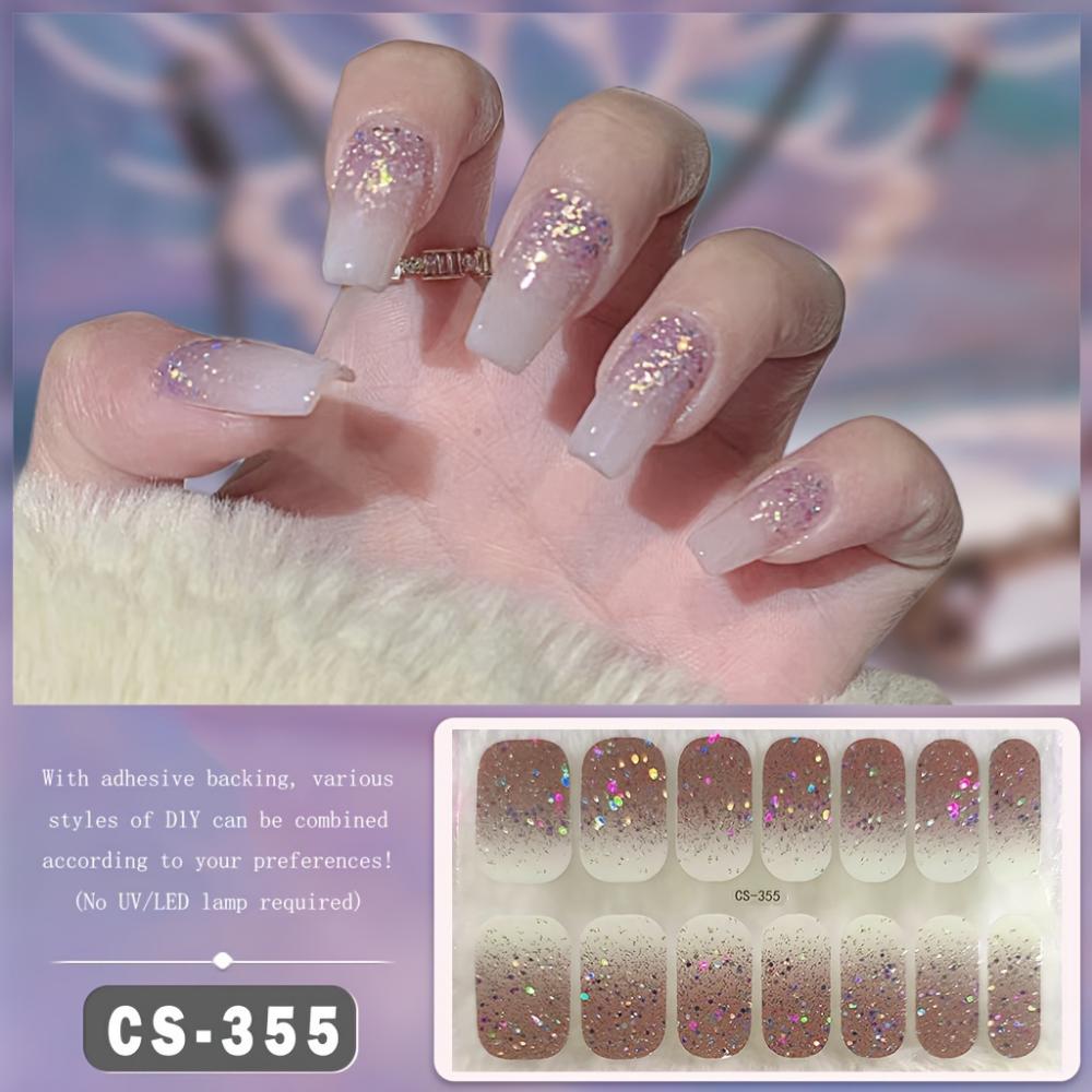 Ladies Fashion Themed Nail Sticker Self Adhesive Waterproof Gel Nail Film with Glitter Embellishment, Easy To Apply and Remove, Nail Accessories