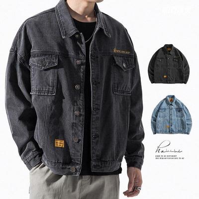 Denim Pockets Jacket  Male  Trend Student Wild Loose Overalls Coat