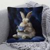 1pc Decorative Pillow Case - Cute Bunny Holding Blue Cup Cushion Cover, Soft Polyester Home Decor with Zipper Closure, Machine Washable - Easter, Chri