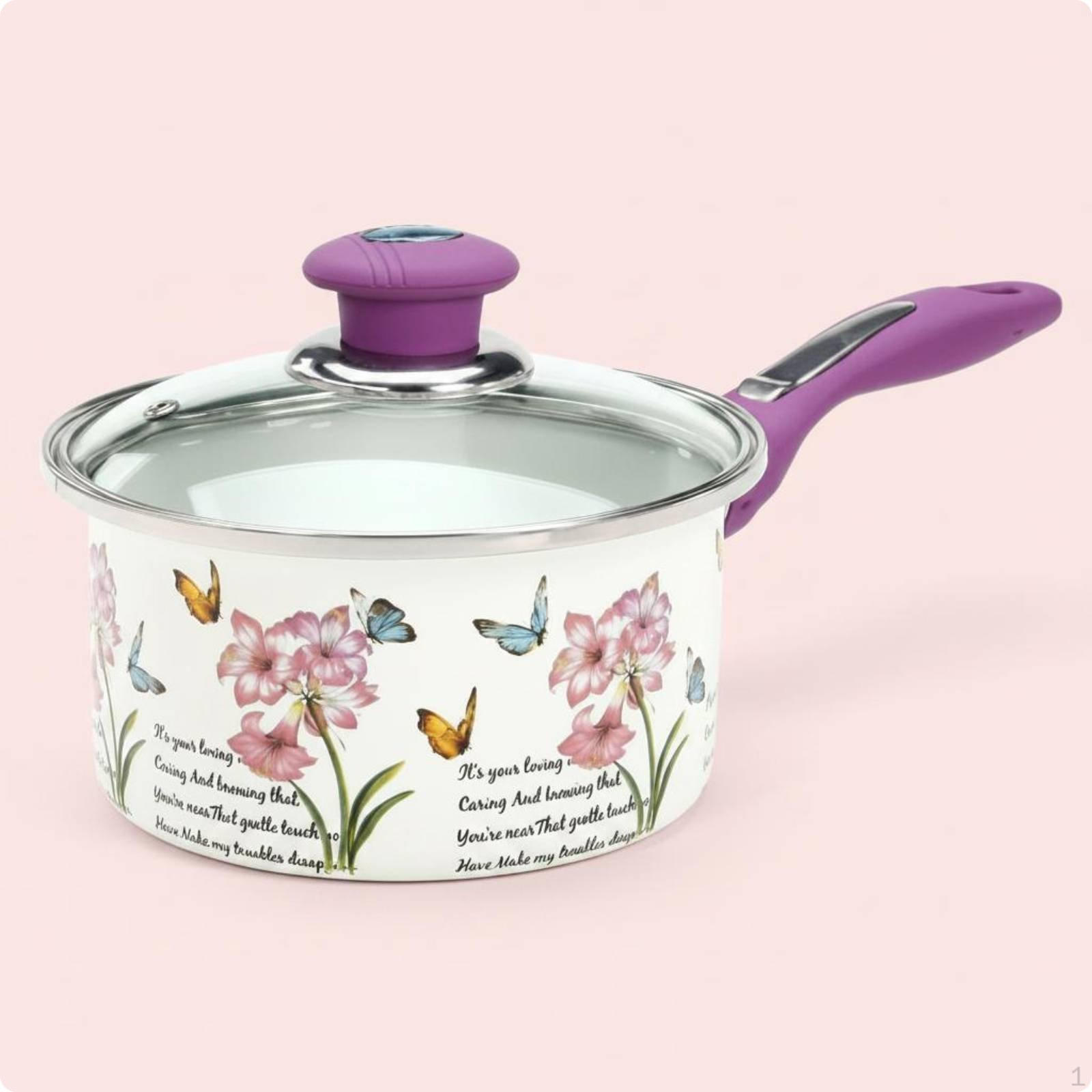 Floral Enamel Saucepan Heat Resistant Handle