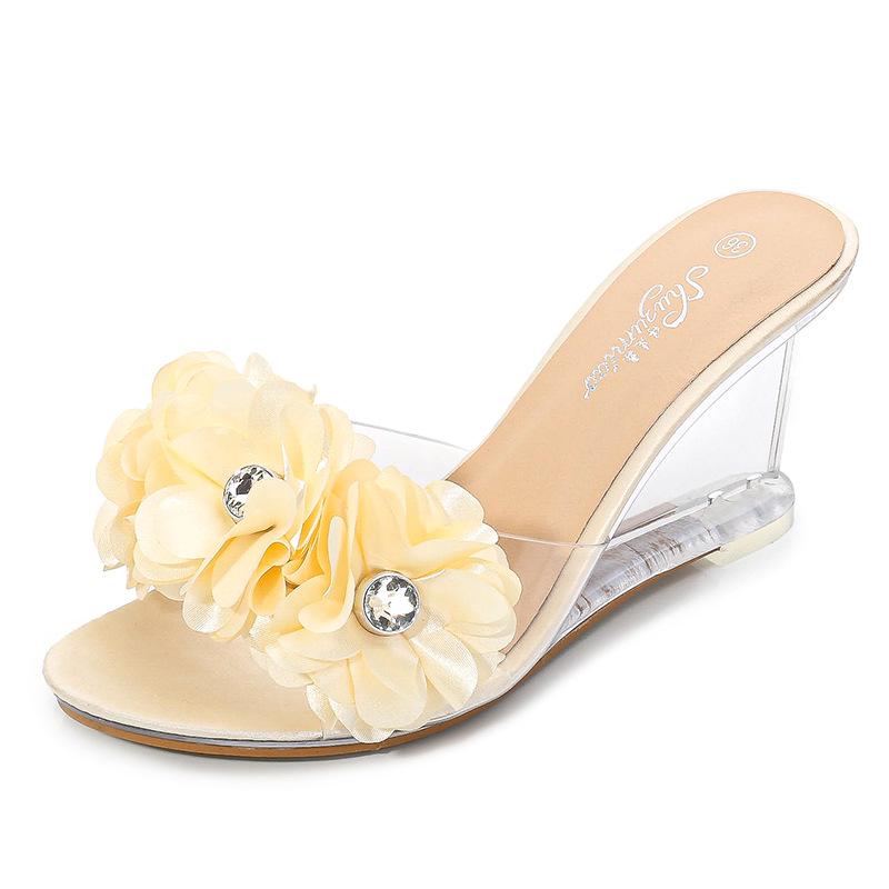 Fashion 8cm High Heels Women Summer Fashion Flower Simple Wedge Sandals Transparent Heel Slippers, Comfortable Design for Casual shoes