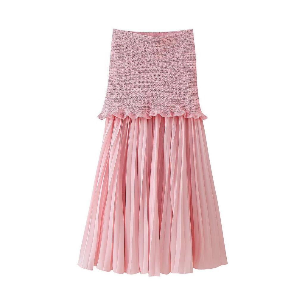 2025 Summer European & American Style Elastic Knitted Tube Top & Midi Skirt Set