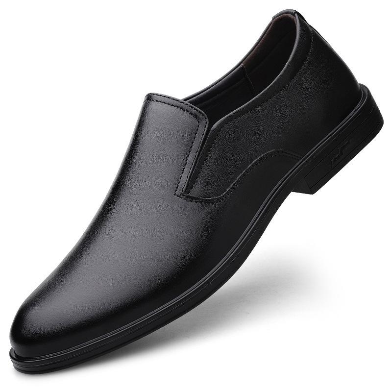 Men's Shoes Embossed Men's First Layer Cowhide Business Dress Leather Shoes Round Head Casual Shoes Spring Foot Lazy Shoes