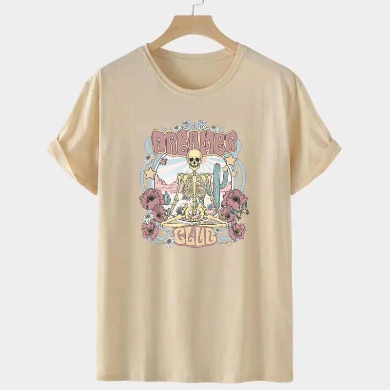 Daydreamer Skull Graphic T Shirts Womens Cotton Tshirt Fashion Summer Short Sleeve Female Tee Tops Women Tshirt Clothing
