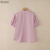 ZANZEA Women Casual Round Neck Short Sleeve Loose Patchwork Crochet Blouse