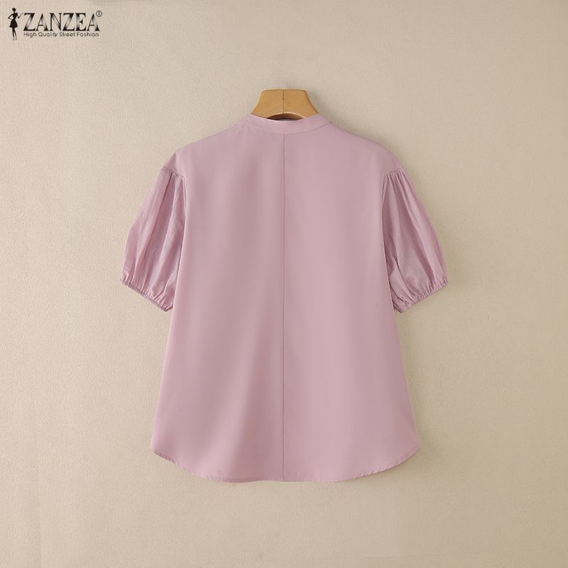 ZANZEA Women Casual Round Neck Short Sleeve Loose Patchwork Crochet Blouse