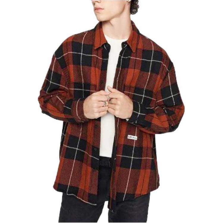 Comfortable Plaid Loose Long Sleeve Shirt Men Shirts Red-Brown LMT006251201