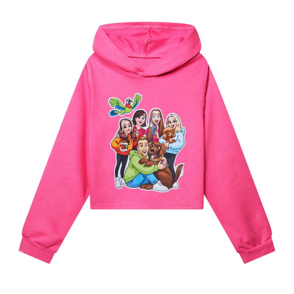 

5641 Children Girls Double Bubble Printed Short Hooded Sweatshirt Long Sleeves Hoodies 170cm рожевий червоний колір