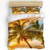 Seashore Duvet Cover Set Queen Size Splashing Waves On Sandy Beach Coconut Palm Trees Scenic Island View Warm Soft Breathable