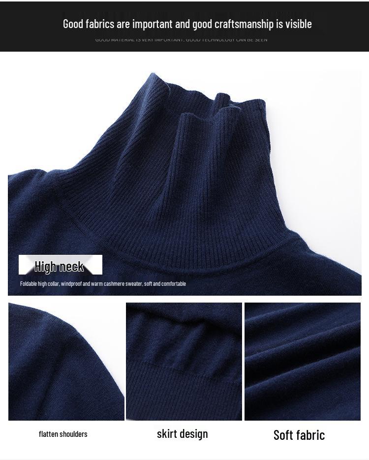Brand Tagless Men's Cashmere High Collar Windproof Sweater - Warm & Versatile for Autumn/Winter