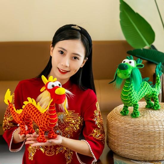 Chinesischer Drache Plüschpuppe Klarer Schuppenaufdruck Stehend Niedlich Frühlingsfest 2024 Jahr des Drachen Tierkreiszeichen Drache Tier Plüschtier