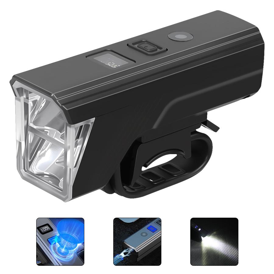 

Rechargeable Bicycle Headlight LED Flashlight 5 Lighting Modes Type-C Charge Waterproof Bike Light with Battery Indicator Mount