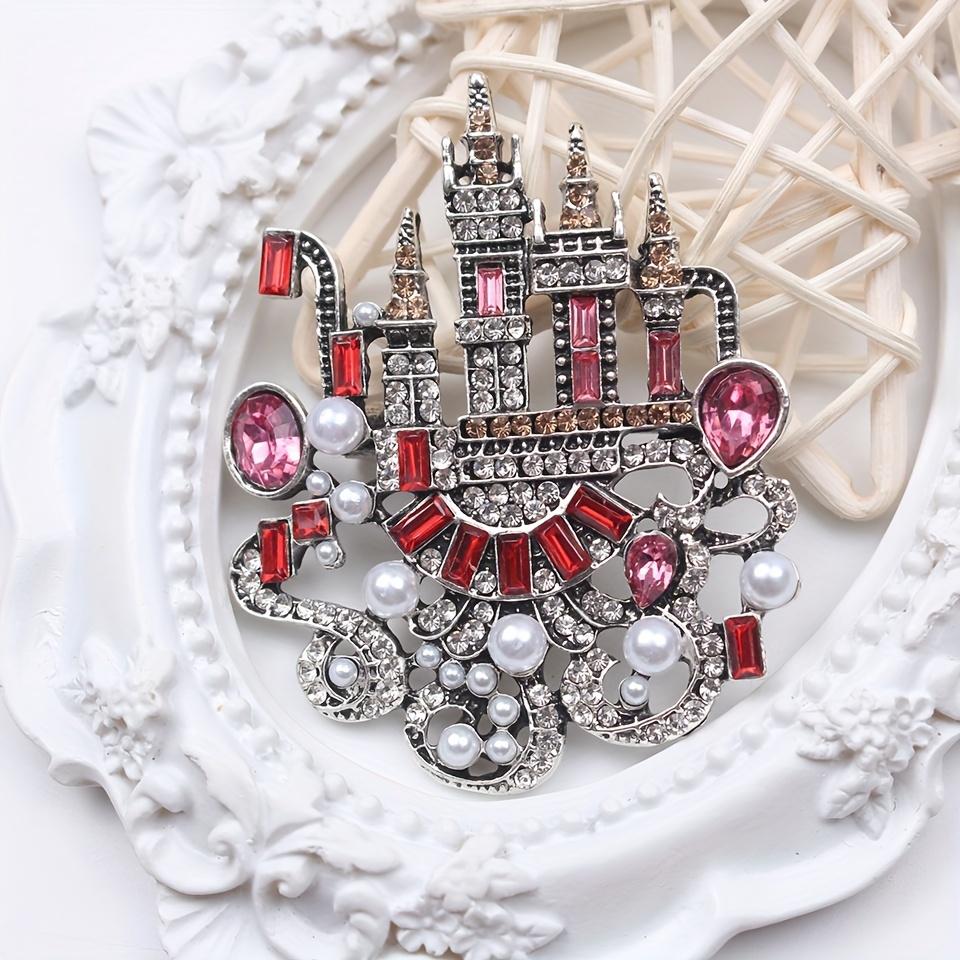 Винтажная готическая брошь-замок с хрустальными украшениями - Идеально подходит для праздничных случаев красный