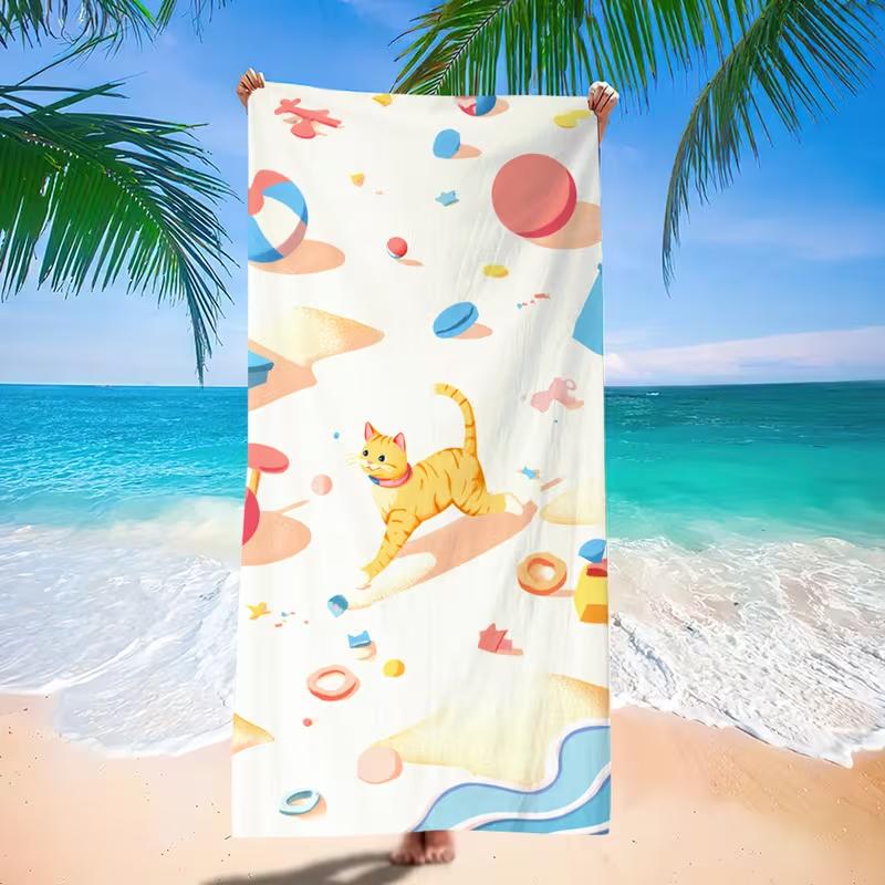 Black Background Snuggling Couple Cat Floral Heart Print Beach Towel Quick Dry Sand Free Towel for Beach Pool Travel