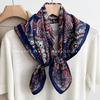 70x70cm Lightweight Square Scarf Women Vintage Black Floral Print Silk-Feel Neck Wrap UV Protection Stylish Accessory