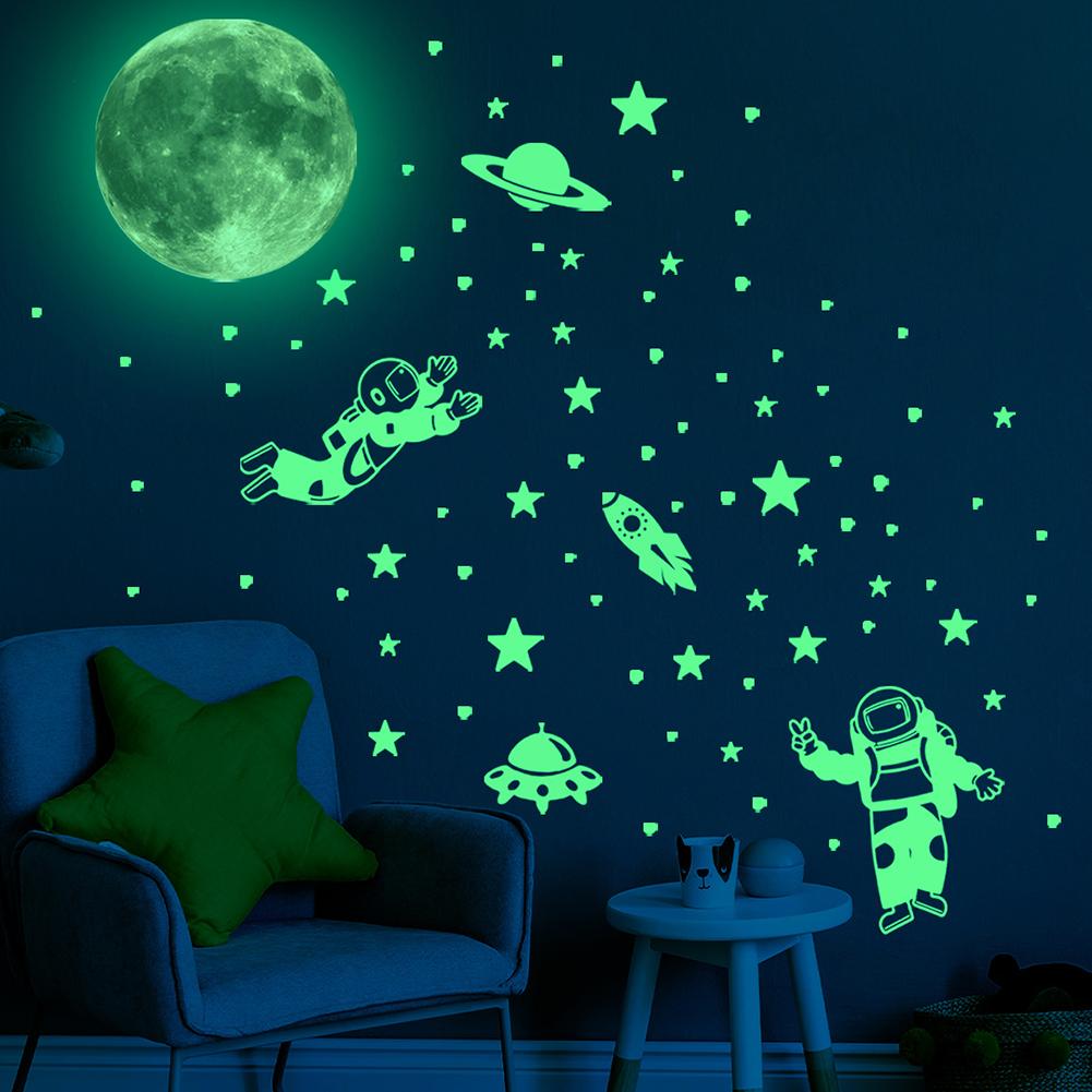Space Glow in The Dark Wall Stickers Featuring Stars Moon Astronauts and Planets for Bedroom Walls and Ceilings Decoration