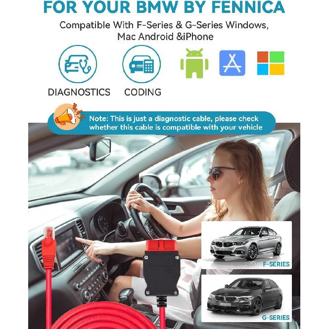

Enet OBD2 Cable for BMW F G i Series Coding, ENET Cable RJ45 Compatible with BMW Software E-SYS ICOM ISTA+ Bootmod3 Bimmercode, 6.5ft Ethernet to