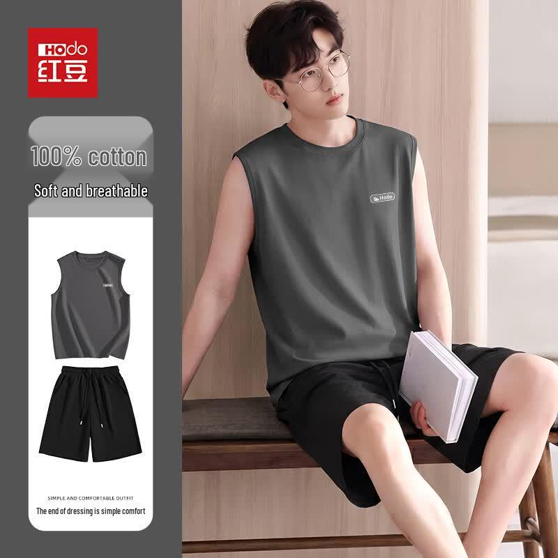 Hodo Herren Baumwoll-Pyjama-Set mit Weste und Shorts