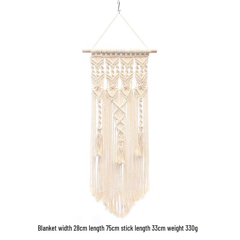 Bohemian Handwoven White Cotton Rope Tapestry - Retro Style Decorative Wall Hanging for Bedroom or Home