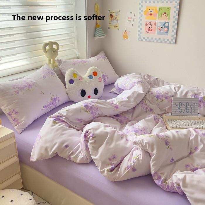 A-class cotton wash set, four-piece set with double-layered gauze bedsheet, duvet cover, and bed skirt, suitable for all seasons