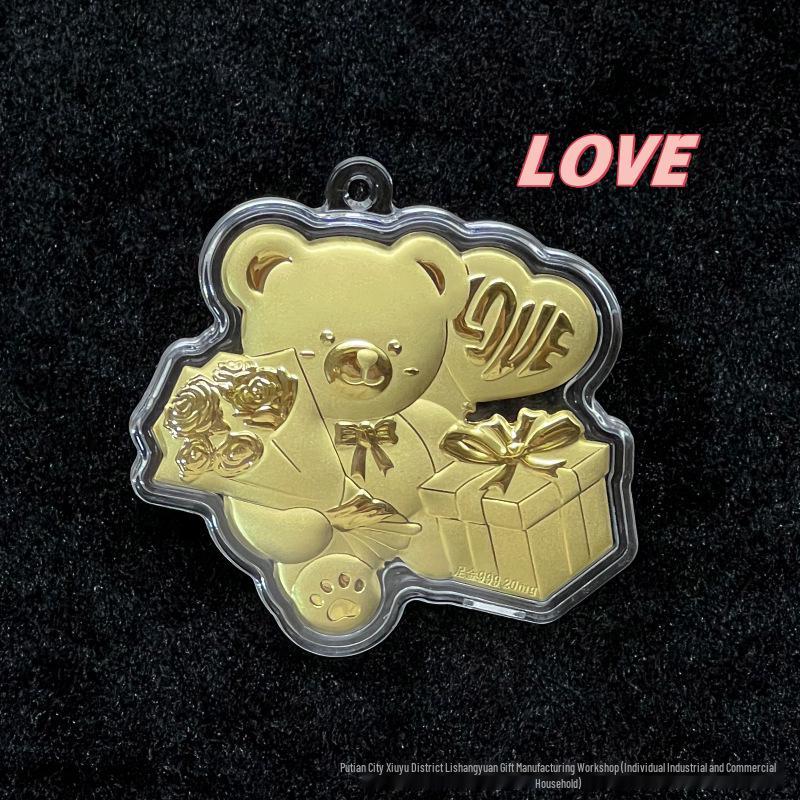 Shuibei Gold Strawberry Bear Keychain - Valentine s Day Pink Charm Souvenir