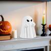 Halloweenská figurka ducha Pryskyřičná strašidelná socha ducha s prstem Malý bílý duch Stolní ozdoby pro vnitřní výzdobu domácí kanceláře
