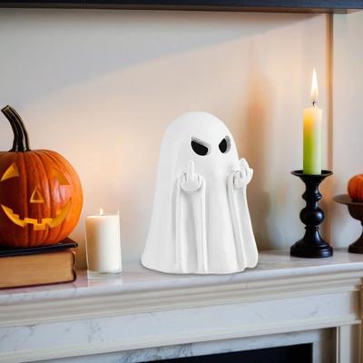 Halloween Spøgelsesfigur Harpiks Spøgelsesfinger Statuette Lille Hvidt Spøgelse Bordplade Pynt til Indendørs Hjem Kontor Skrivebord Dekoration