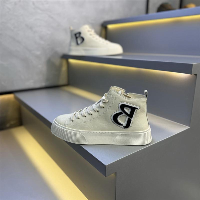 

New breathable and comfortable high-top comfortable and wear-resistant leather surface solid color lightweight casual board shoes 38 белый