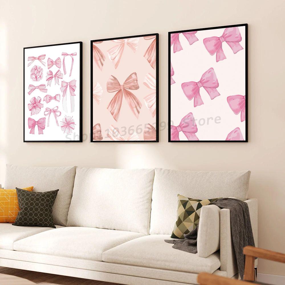 1pc Vintage Trendy Art Pink Bows Colorful Cherry College Poster Self-adhesive Art Waterproof Paper Sticker Wall Decor