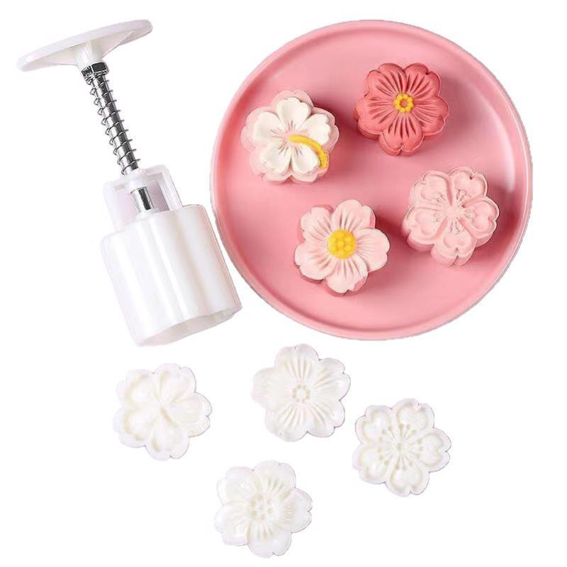 Food Safe Hand Press Flower Shaped Pastry Mold Multiple Stamps Non Stick Surface For Home Baking Mooncakes Desserts Yam Cakes