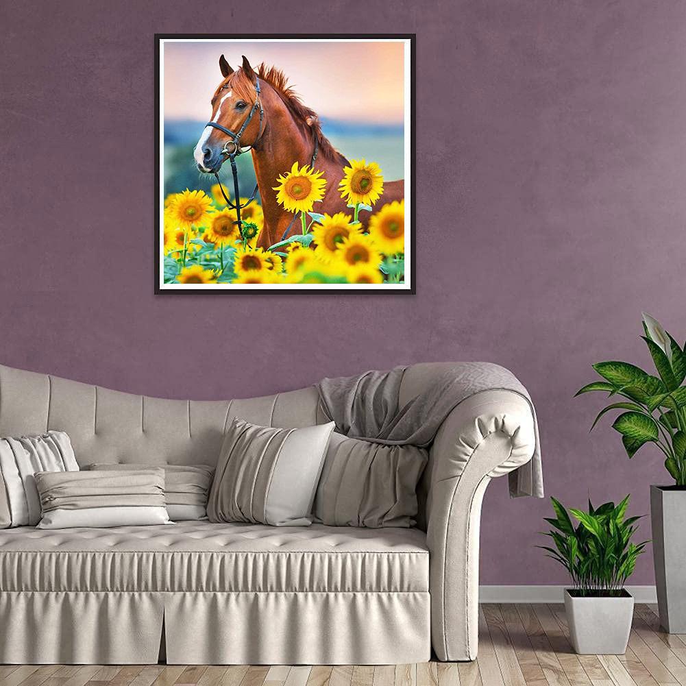 5D Diy Diamond Painting Sunflowers and Horses Diamond Embroidery Full Lay Anime Cross Stitch Kits Home Decor Handmade Gift
