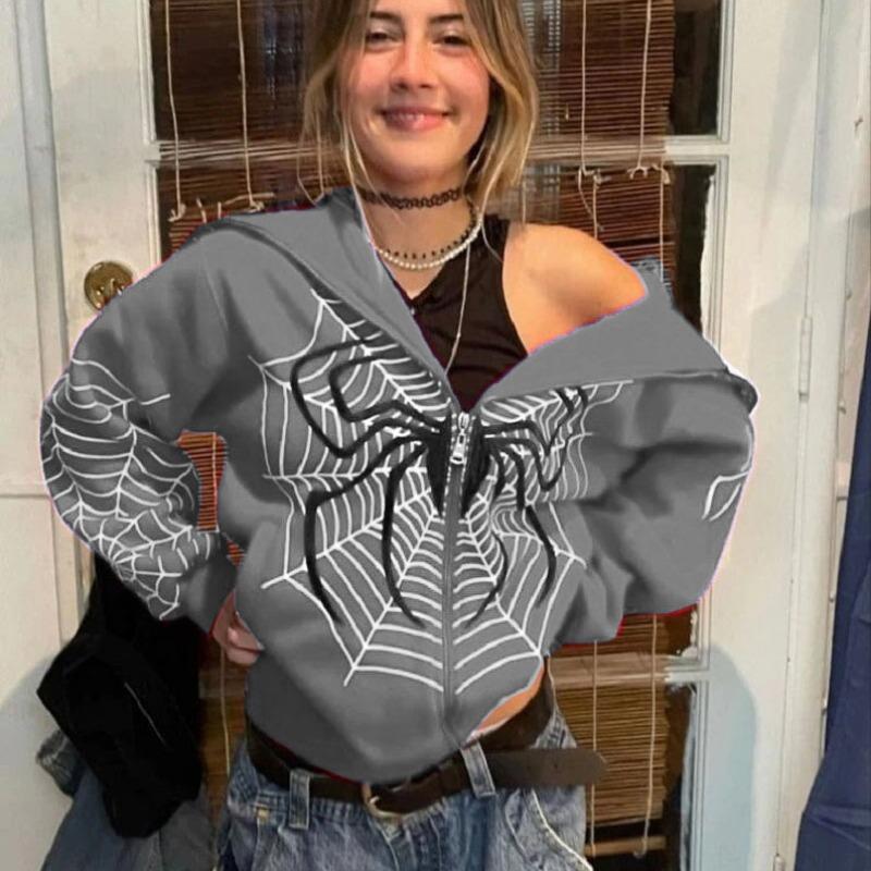 Women S Casual Hooded Zipper Sweatshirt Spider Web Spring Autumn