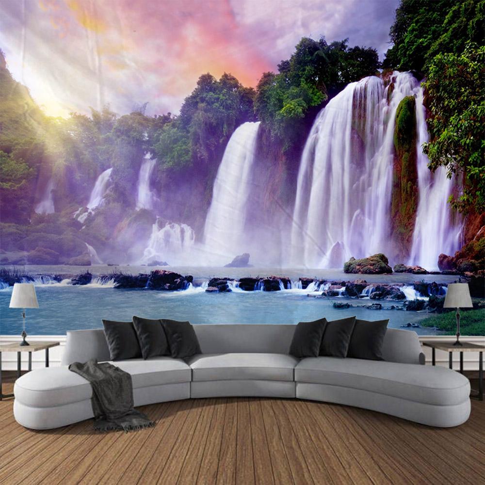 Forest waterfall tapestry, jungle wall hanging, aesthetic room decoration, Bohemian hippie living room, bedroom wall decoration