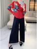 2025 Spring Butterfly Print Ruched Nine-Sleeve Cardigan: Chinese Style Buttoned Top for Moms