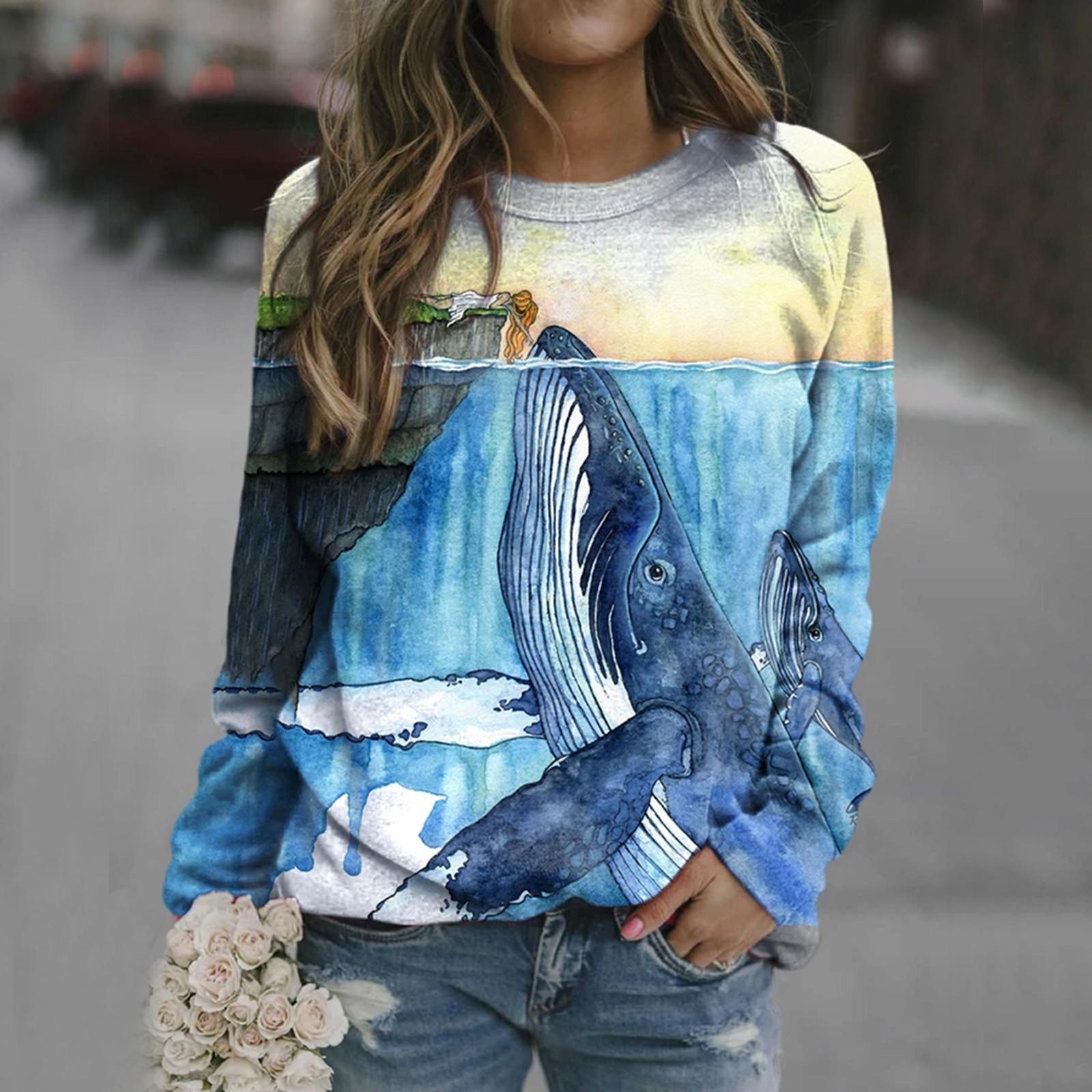 

Океанский Принт Футболка с Коротким Длинным Рукавом Блузка Топы XXXL