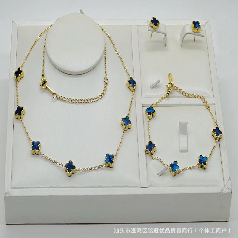 3 stk 9 mm ikke-falmende kløver halskjede, armbånd, øredobbsett, smykkesett av høy kvalitet