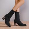 Stretch Boots Autumn New Pointed Toe Stretch Mesh Breathable Cover Foot Non-Slip Wear-Resistant Block Heel Shorthole Boots