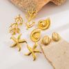 18K Gold Stainless Steel Stud Earrings Women Vintage Ocean Element Vacation Style Titanium Steel Fashion Ear Jewelry New Arrival