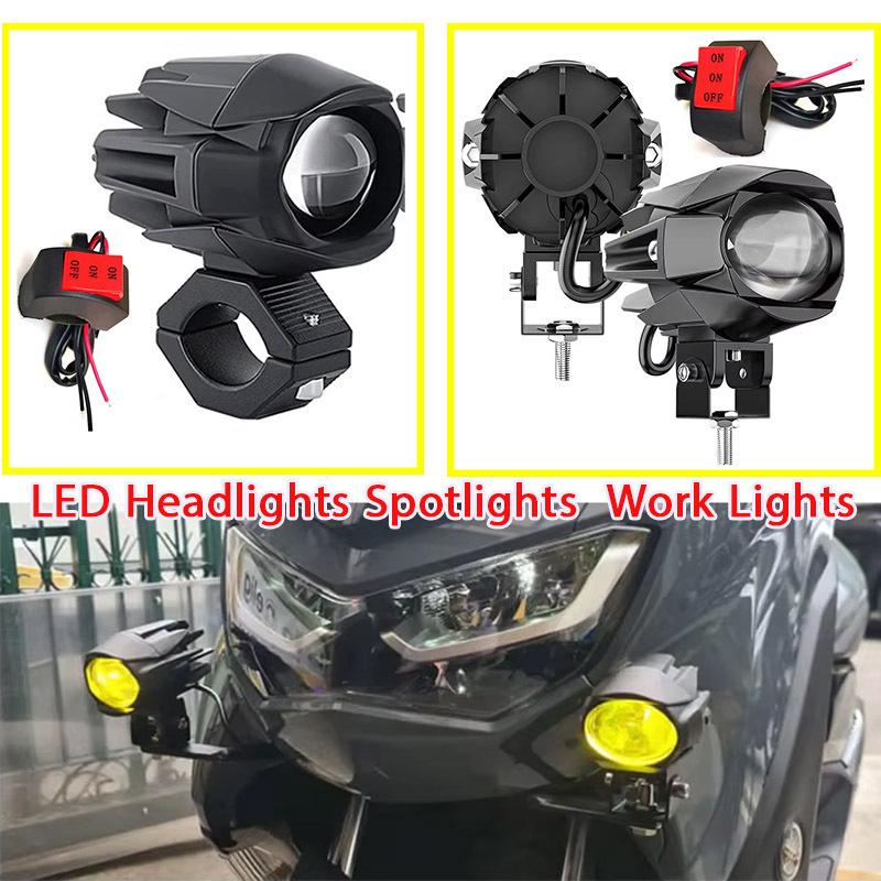 10-48V Dual Color Motorcycle LED Spotlight Hi/Lo Beam White Yellow Driving Fog Light IP68 Waterproof Spot Flood Auxiliary light