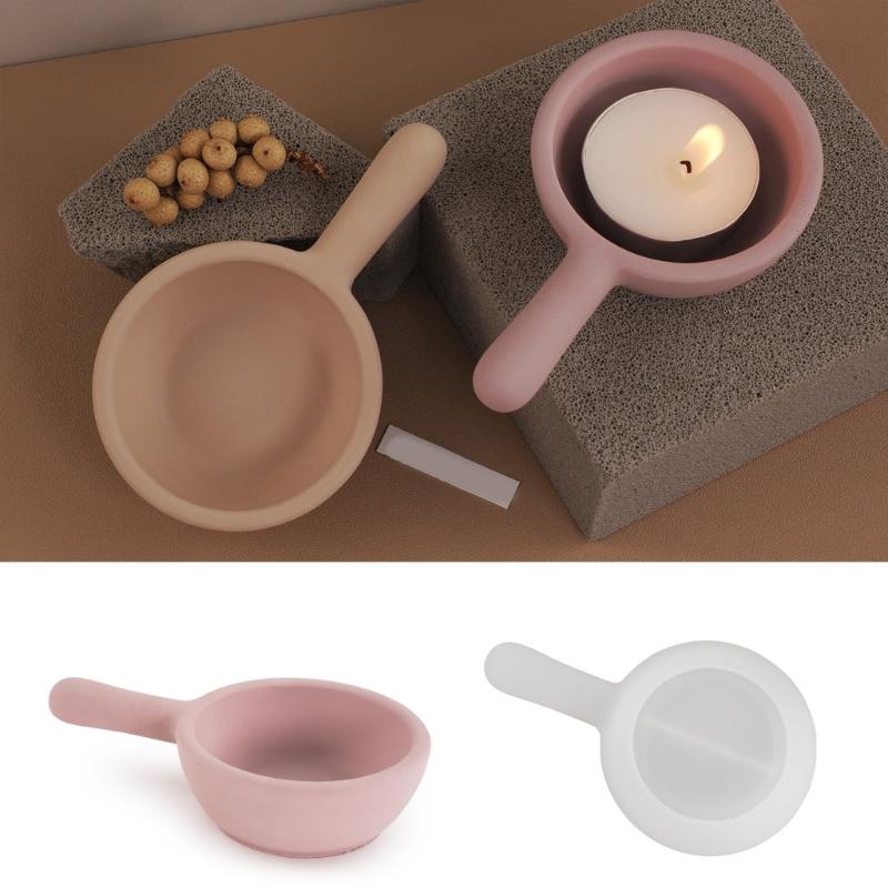 Pans Shape Candle Holder Silicone Molds Epoxy Resin Molds Plaster Molds 3D Handle Jar Candlestick Molds Candle Cup Molds
