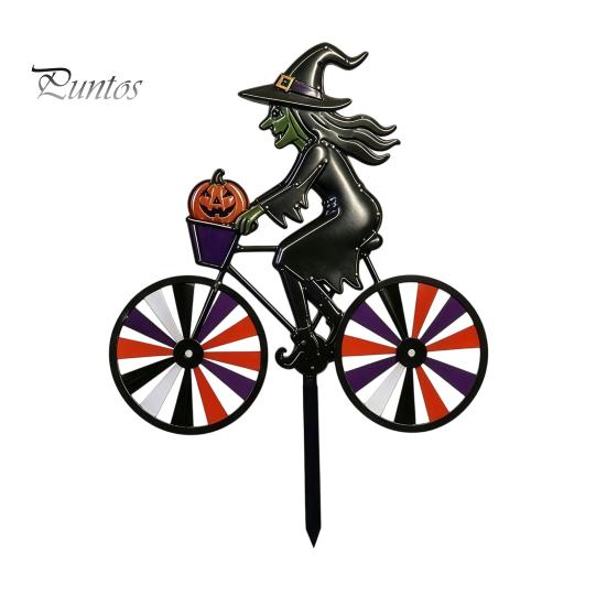 Gift for Garden Lovers Halloween Wizard/Ghost/Black Cat/Skeleton Bicycle Ground Stake Ornament, Metal Stakes, Yard Art Decorative Outdoor Statue Lawn