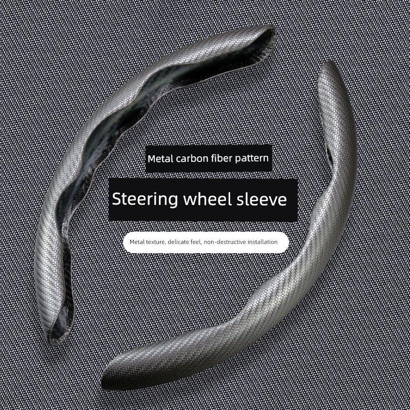 

Car Steering Wheel Cover Carbon Fiber All Year Round Neutral Leather Ultra-Thin Half-Pack Handle Cover Collar Land Rover Mercedes-Benz Geely Honda Metal Style [Silver] Carbon Fiber Pattern Pair