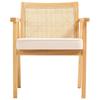 Rattan Chair, Mid Century Modern Dining Chair with Armrest, Upholstered Chair with Rattan Back, Retro Rattan Dining Room Kitchen Chair for Living