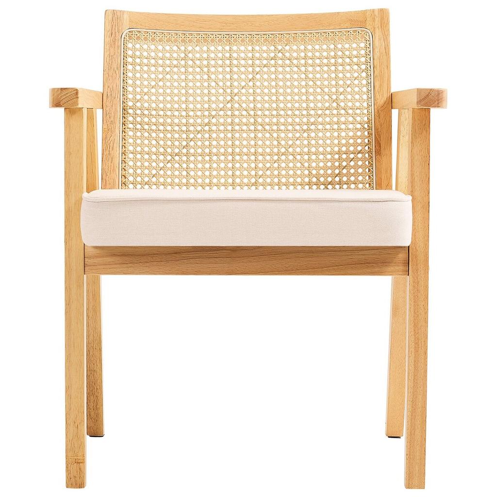 Rattan Chair, Mid Century Modern Dining Chair with Armrest, Upholstered Chair with Rattan Back, Retro Rattan Dining Room Kitchen Chair for Living
