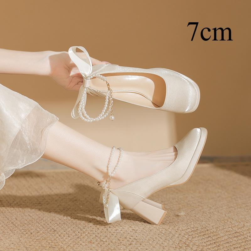 

Thick-soled Waterproof Platform Petite Mary Jane Shoes for Ladies Bridesmaids High Heels 34