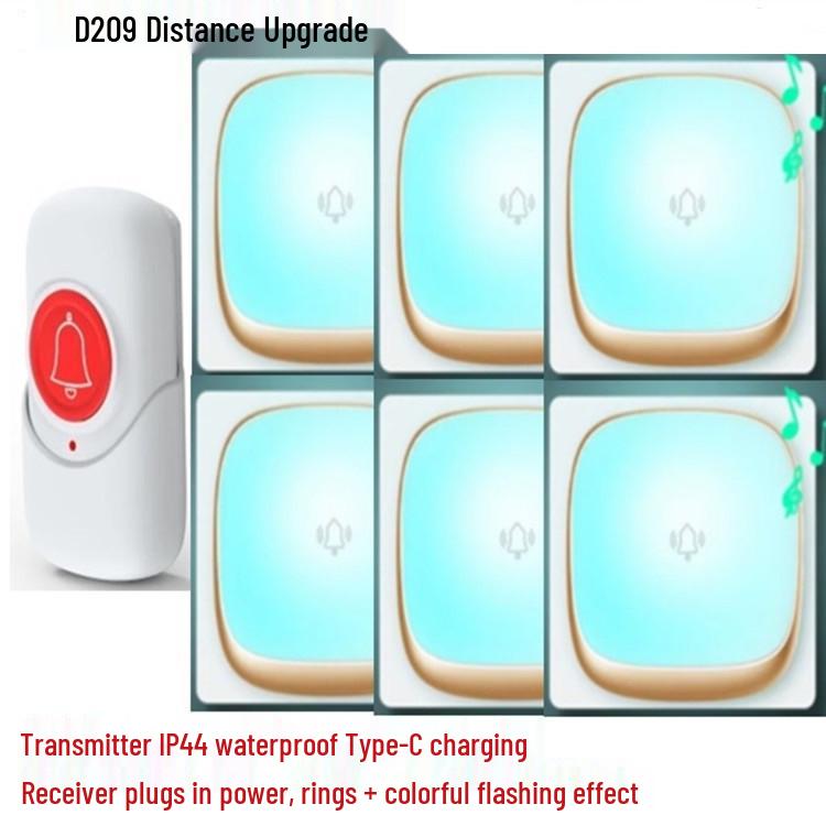 Seven-Color Wireless Flashing Music Doorbell for Homes, Long-Range Plug-in, Ideal for the Elderly and Rural or Villa Use