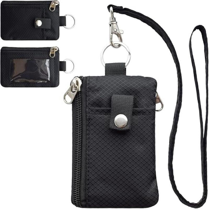 Badge Holder With Id Window Small Wallet Waterproof Anti-Theft Travel Keychain Wallet Men Women Slim Zip Card Lanyard Wallet